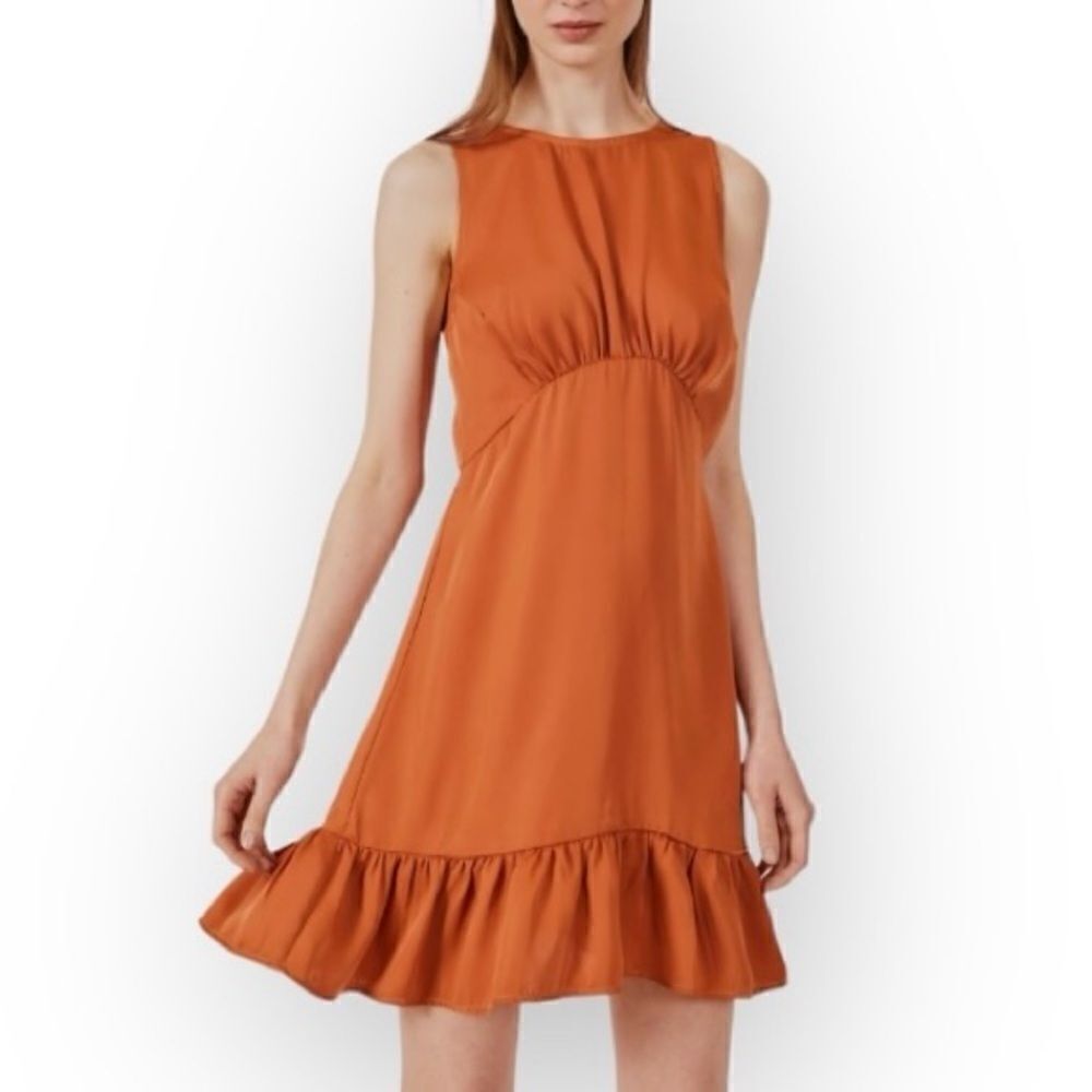 Anthropologie Deluc‎ Columba Ruffled Sleeveless Mini Dress in Bronze Size S NWT